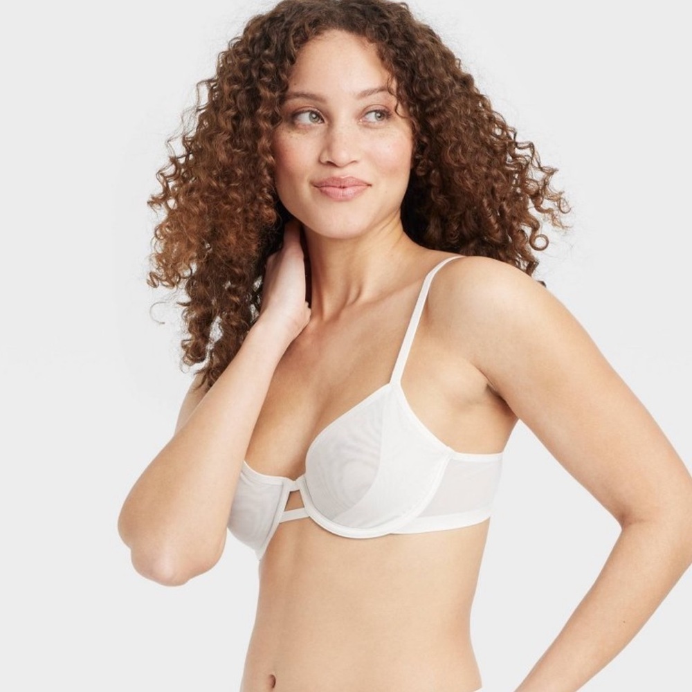 NWT Auden Sheer Mesh Unlined Demi Underwire Bra in White Size 32C - Picture 3 of 10